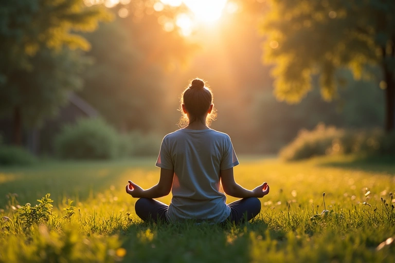 Zdjęcie przedstawiające osobę medytującą w spokojnym otoczeniu, symbolizujące równowagę i mindfulness.