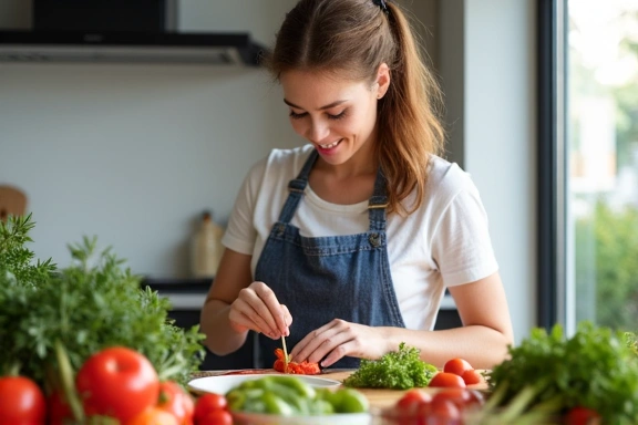 Kobieta przygotowująca zdrowe posiłki w kuchni podczas warsztatu